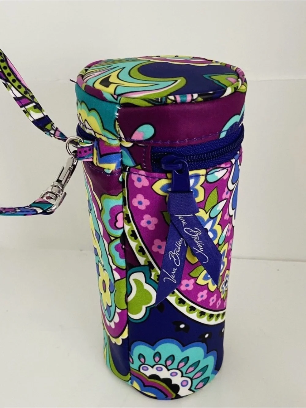 Vera Bradley Purple Teal Floral Bottle Holder with Wrist Strap
